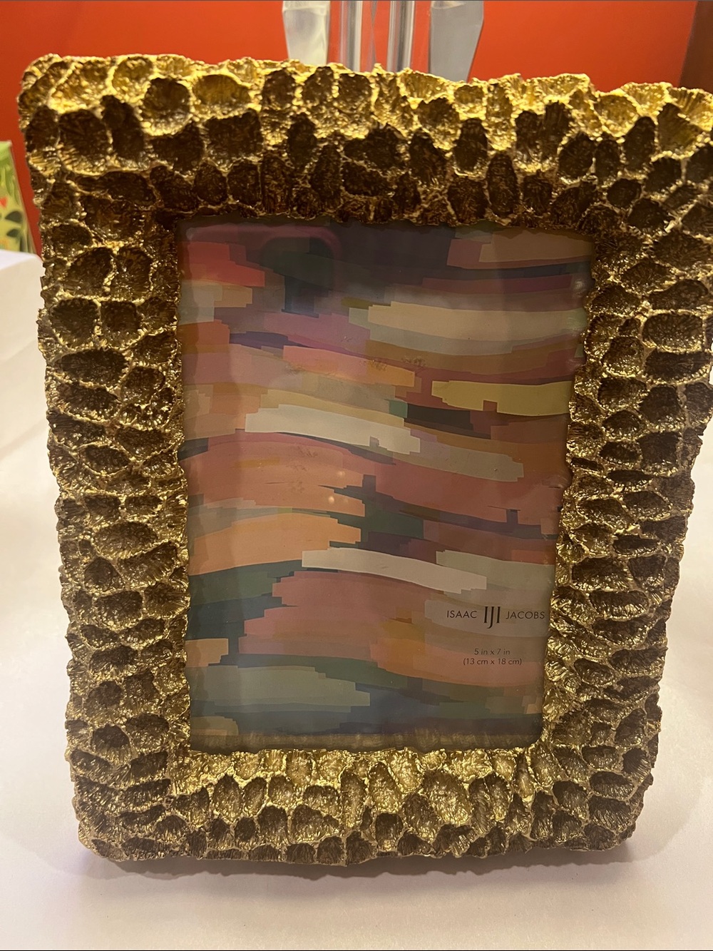 Isaac Jacobs or Ornate  Gold textured honeycomb picture frame for 5 x 7 photo